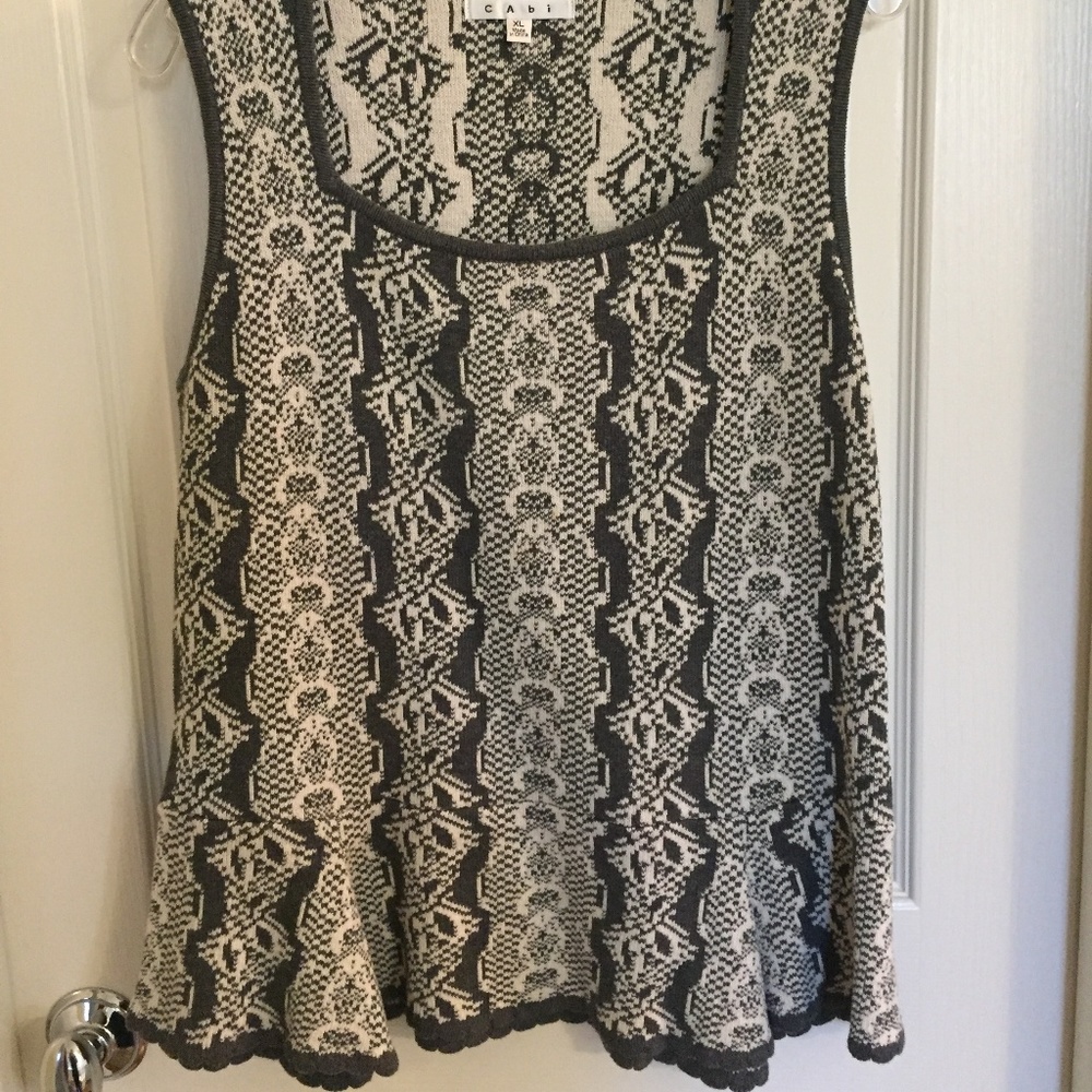 CAbi Gray and Cream Peplum Sweater Size XL